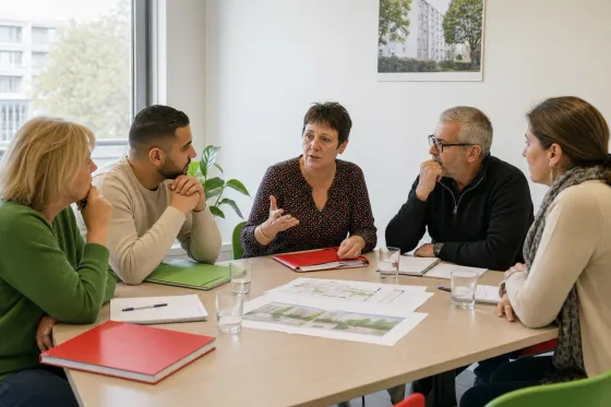 Une représentante des locataires prend la parole lors d'une réunion de concertation