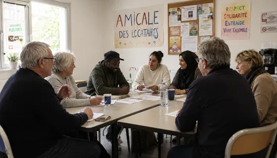 Réunion d'une amicale de locataires dans leur résidence