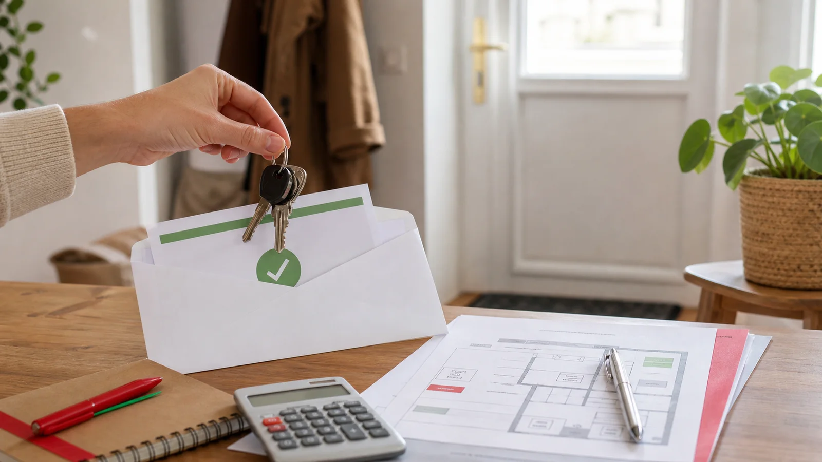 Clés d'un logement remises avec un dossier de restitution du dépôt de garantie
