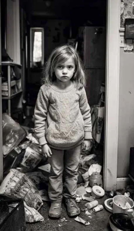 Enfant debout dans un logement encombré